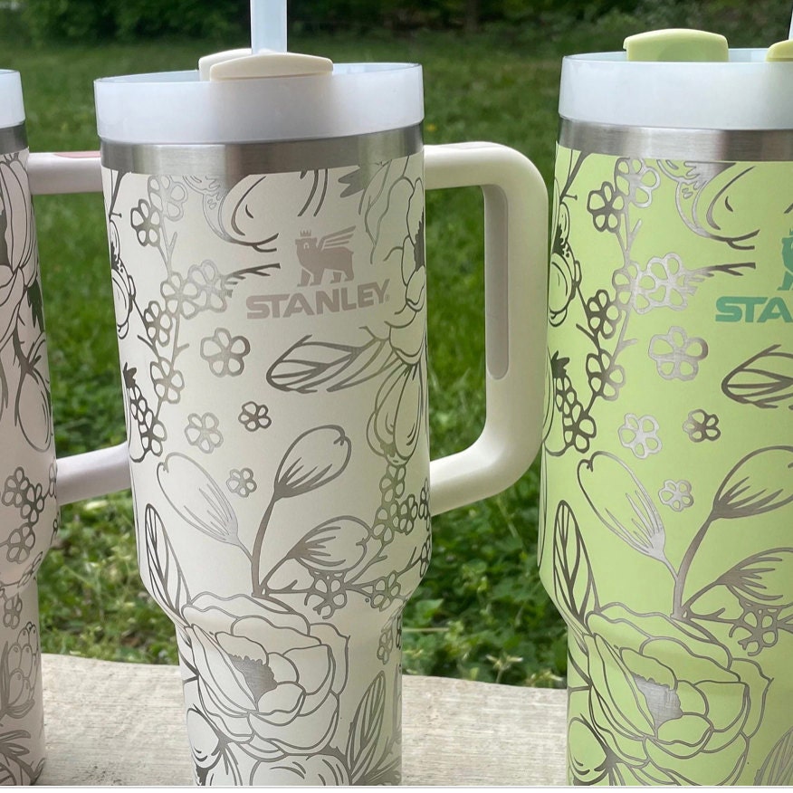 40 Oz Stanley Tiger Lily Tumbler Engraved With Hibiscus Flowers. 