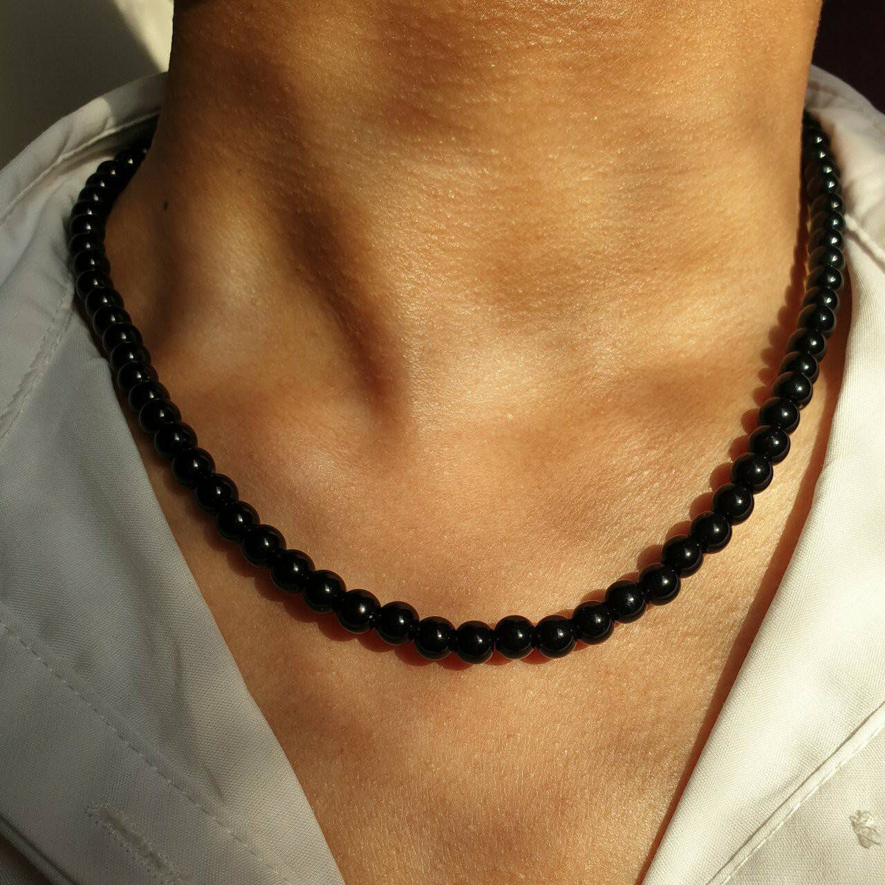 Men's 6mm Black Pearl Necklace - Etsy 