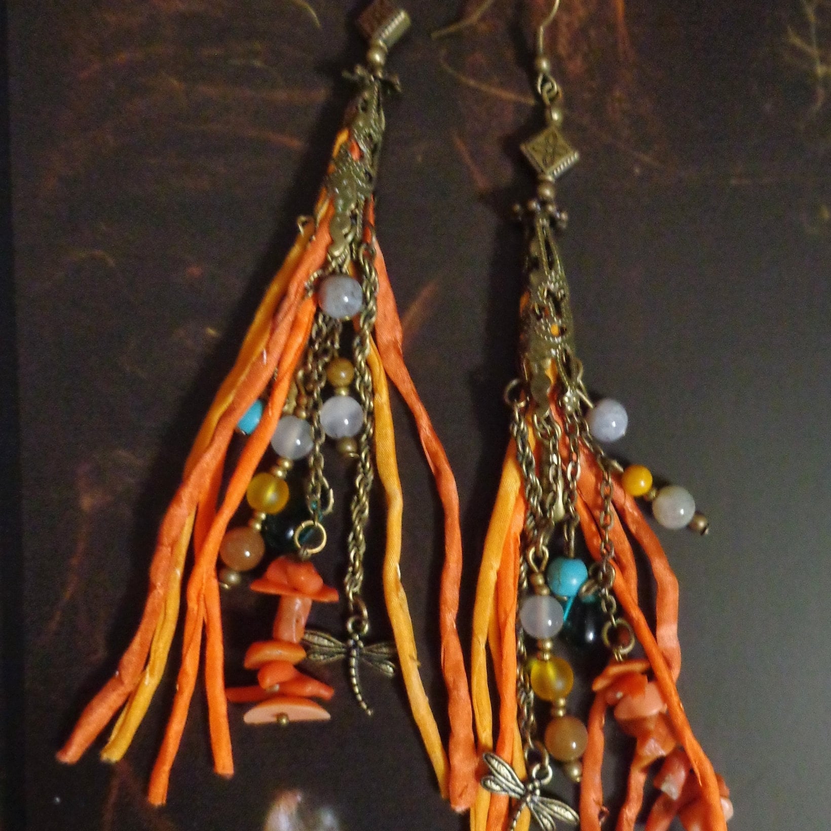 rustic woman gift tribal african red vinyl and ivory howlite turtle rings millefiori glass beads Ethnic creoles
