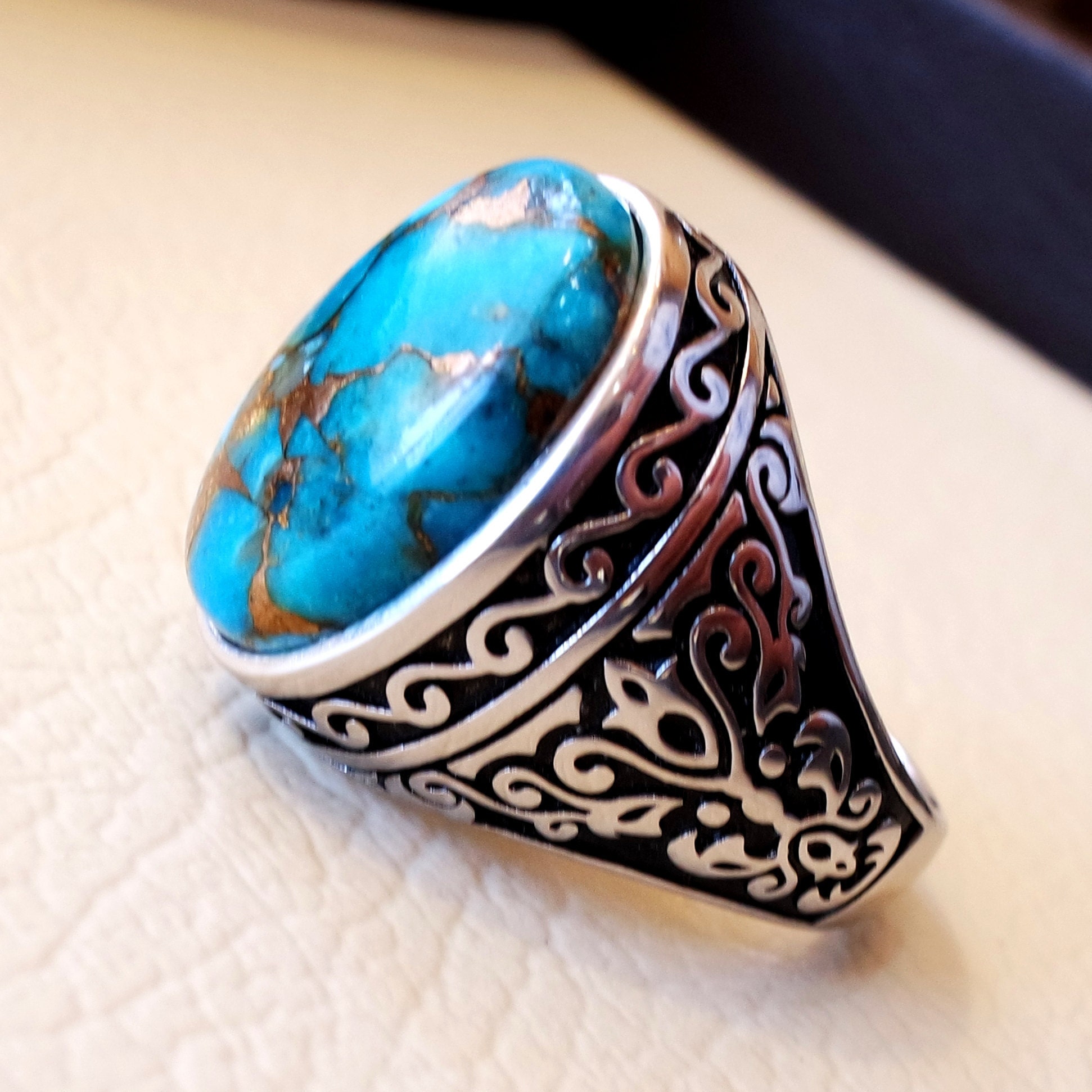 Nice Women Men Big Blue Copper Turquoise Gemstone Ring Jewelry Indian Jewelry~ Nice Women Men Big Blue Copper Turquoise Gemstone Ring Jewelry Indian Jewelry~