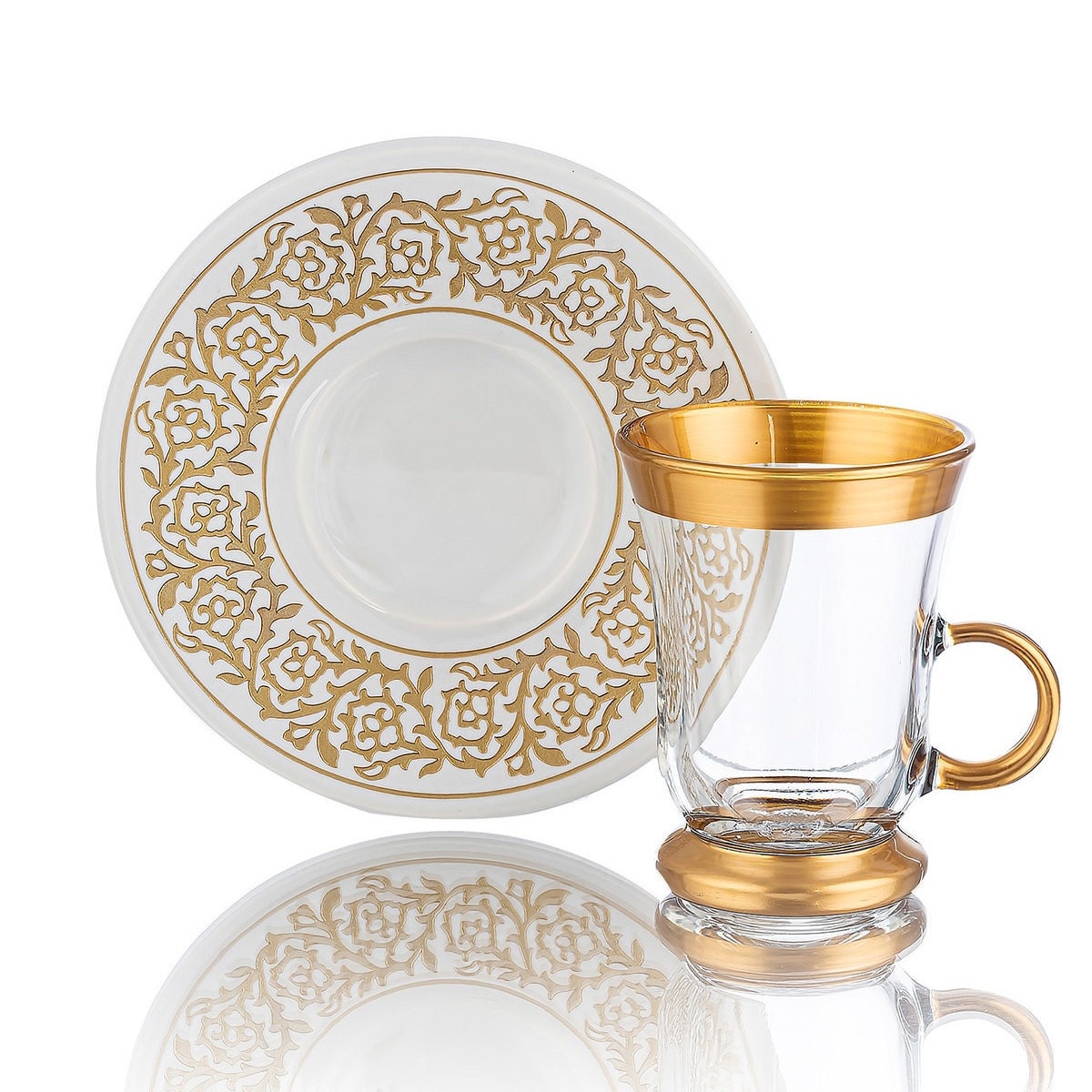 Set di bicchieri da tè e piattini turchi nostalgico per 6 persone, set da  tè turco, set da 12 bicchieri da tè in stile vintage, set di tazze da tè,  colore: argento 
