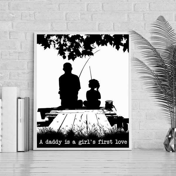 Father Daughter Fishing By Lake Print Father Daughter Saying Etsy
