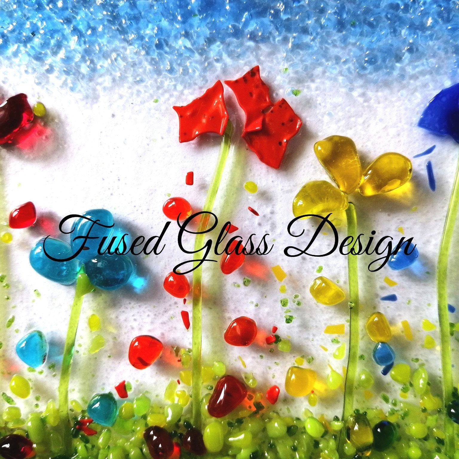 Fused Glass Mini Curve With Rainbow Coloured Flowers Handmade Glass Art Birthday Anniversary Gift Present Mum Nana