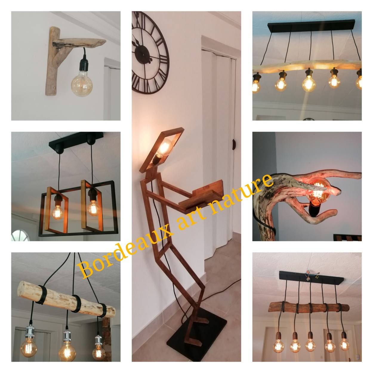Lustre nature en bois flotté , suspension luminaire en bois flotté ,lampe  suspendue contemporaine, lampe de plafond - Un grand marché
