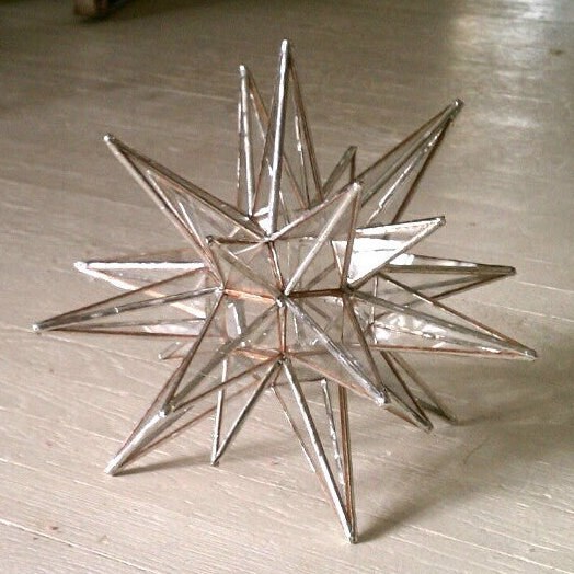 Holiday Moravian Star Frosted Glass Christmas Tree Topper 7" 