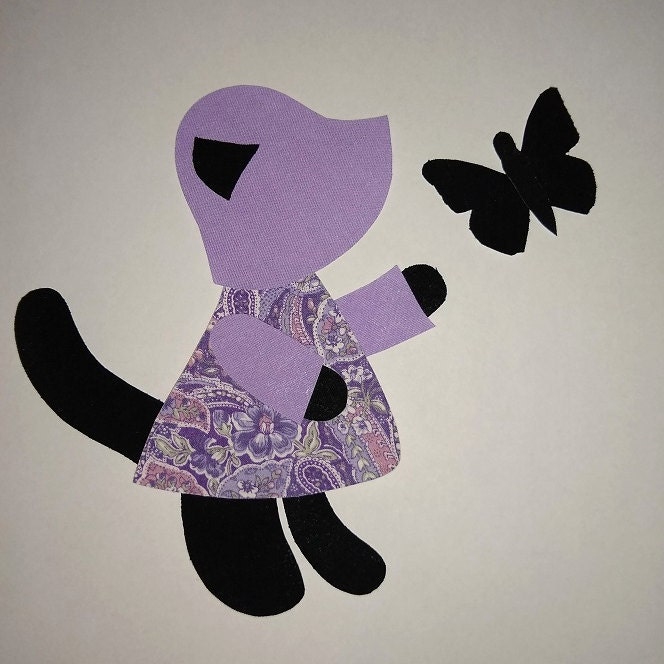 Kittens mirror image pair silhouette raw edge applique handmade in the USA