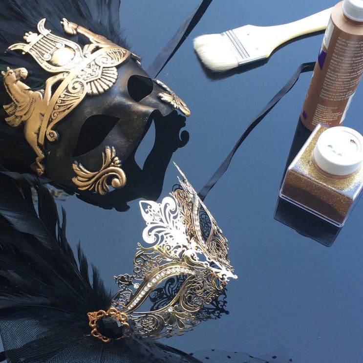 Masquerade Mask Men, Phantom Mask, Half Mask, Masquerade Mask Men, Mardi  Gras GOLD BLACK 