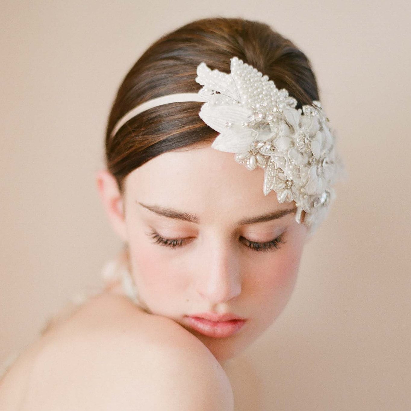 Twigs & Honey Bridal Short Veil with Blusher and Pencil Edge - Merrow Edge Bridal Veil with Blusher - Style #2358