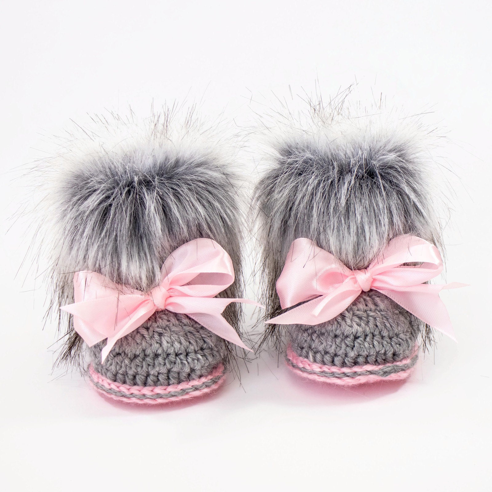 White Faux Fur Pom Pom Booties Baby Booties White Etsy