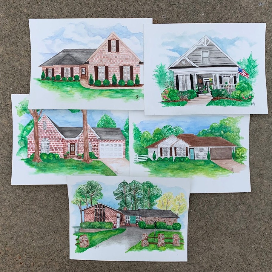 Custom watercolor paintings of homes by HandpaintedHomes on Etsy