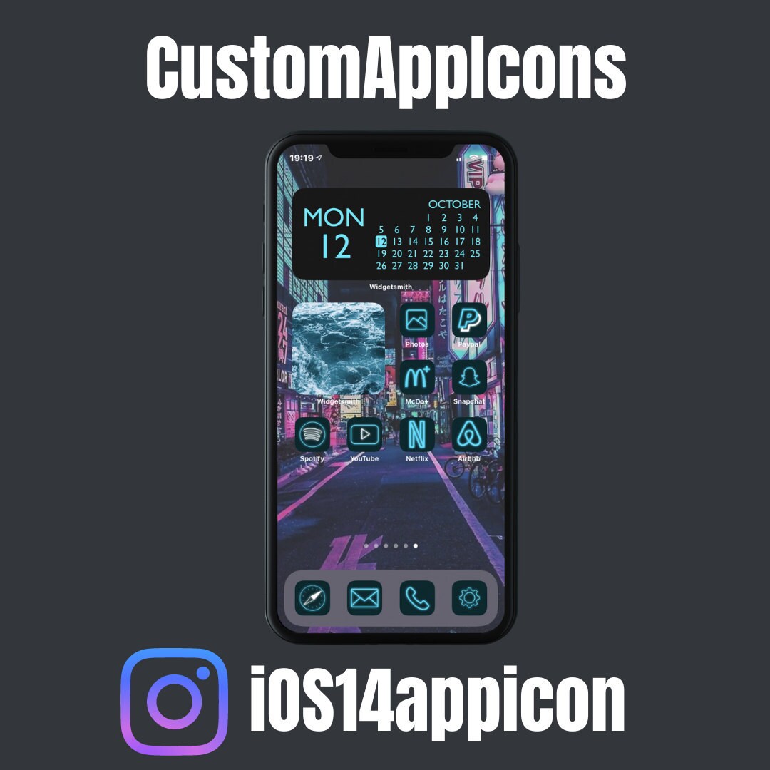 60 Multicolore Neon Iphone Ios 14 Icones D Application Etsy