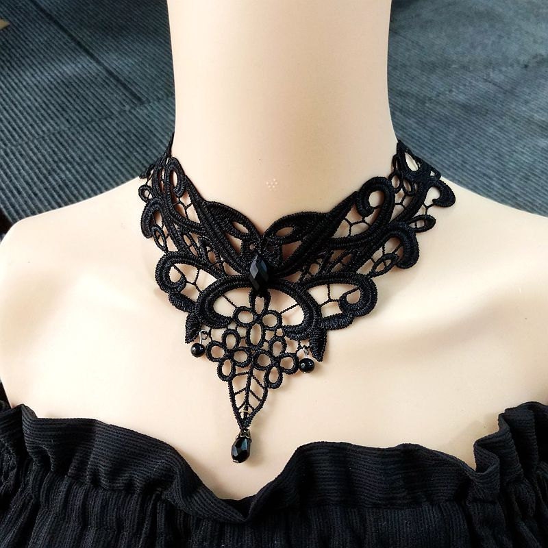 Jiaroswwei 1 Set Choker Necklaces Hollow Out Lace Black Sexy Cut-out  Chokers for Party
