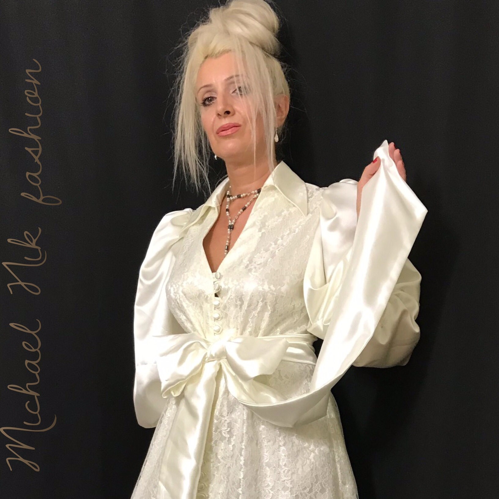 Men's Shirt with Removable Jabot/ White Satin Steampunk