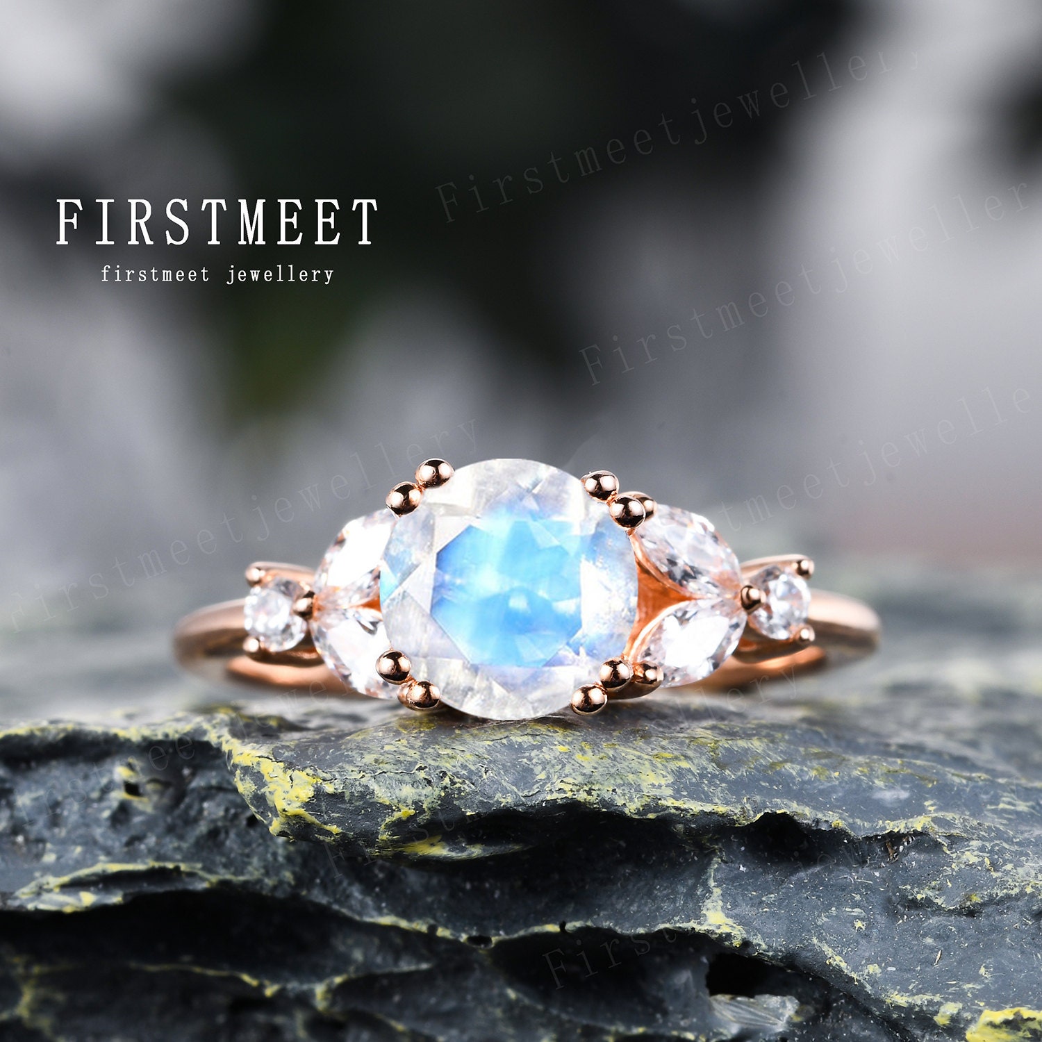 Blue Fire Moonstone Dainty Ring Diamond Bridal Jewelry For Wife June  Birthstone | eBay