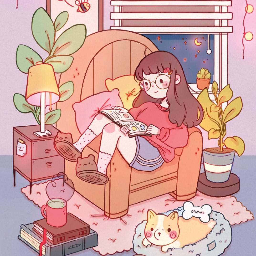 Ilustração fofa de estilo mangá de anime lofi casal apaixonado