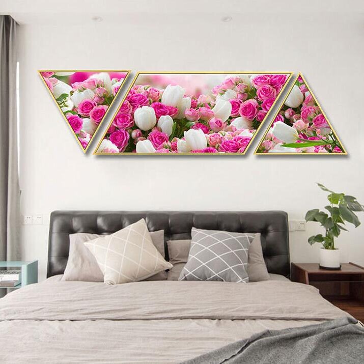 Pink Romantic Flower Hexagon Wall Art Canvas Printed Wall 