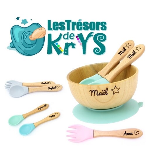 Couverts Cuillere Fourchette Bebe En Silicone Et Bois Etsy