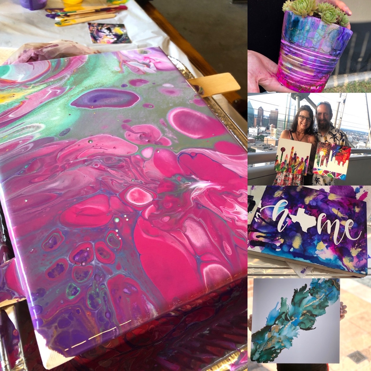 DIY Kit, Acrylic Paint Pouring Painting Kit salmon, Pink, Cream, White 