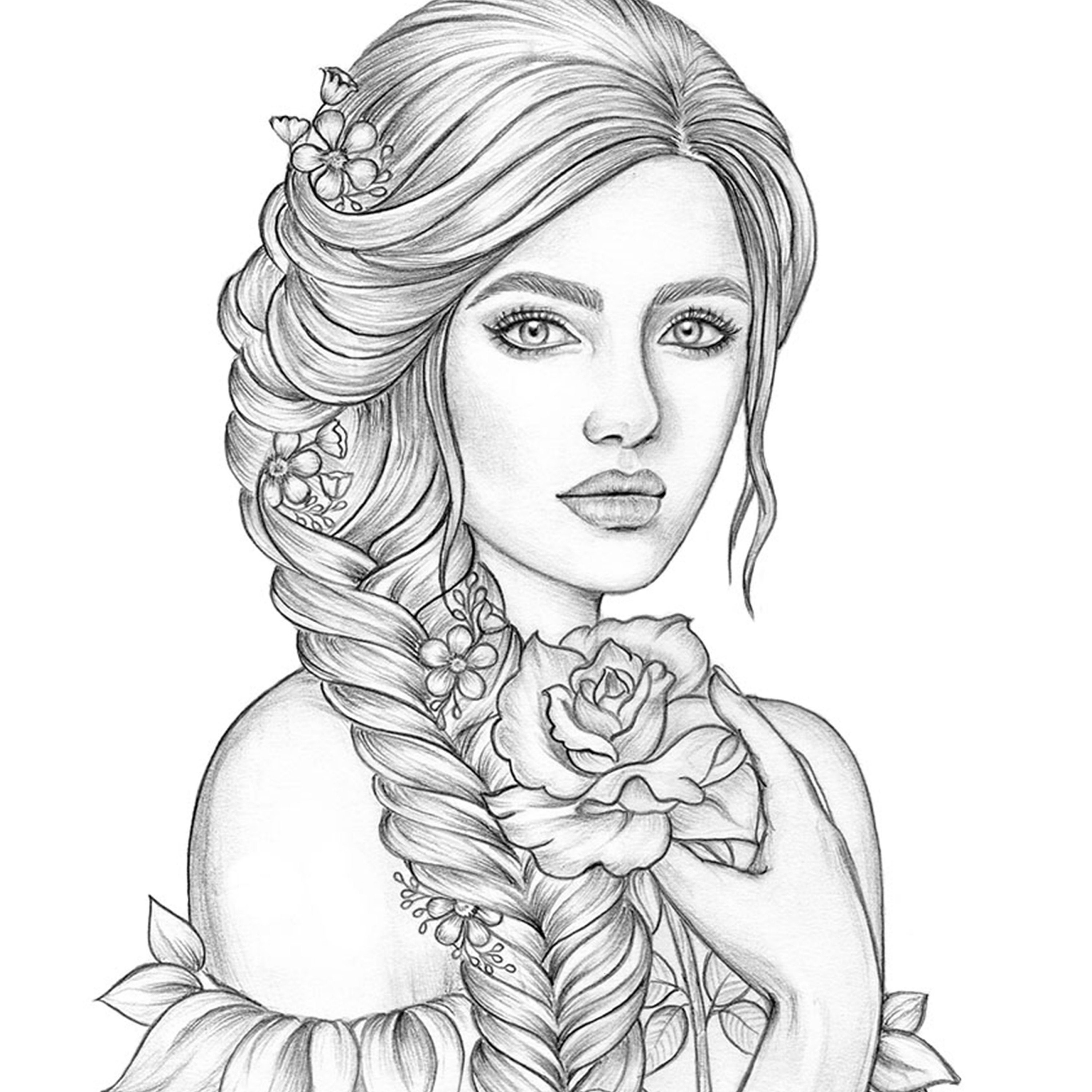 Rose Adult Coloring Pages Premium Coloring Pages line Art Grayscale Page  instant Download A4,A3 Printable printable Coloring Page 