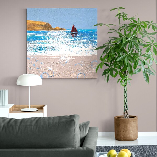 Personalized Heart In Sand Canvas Wall Art - For Couples - Beach Themed
