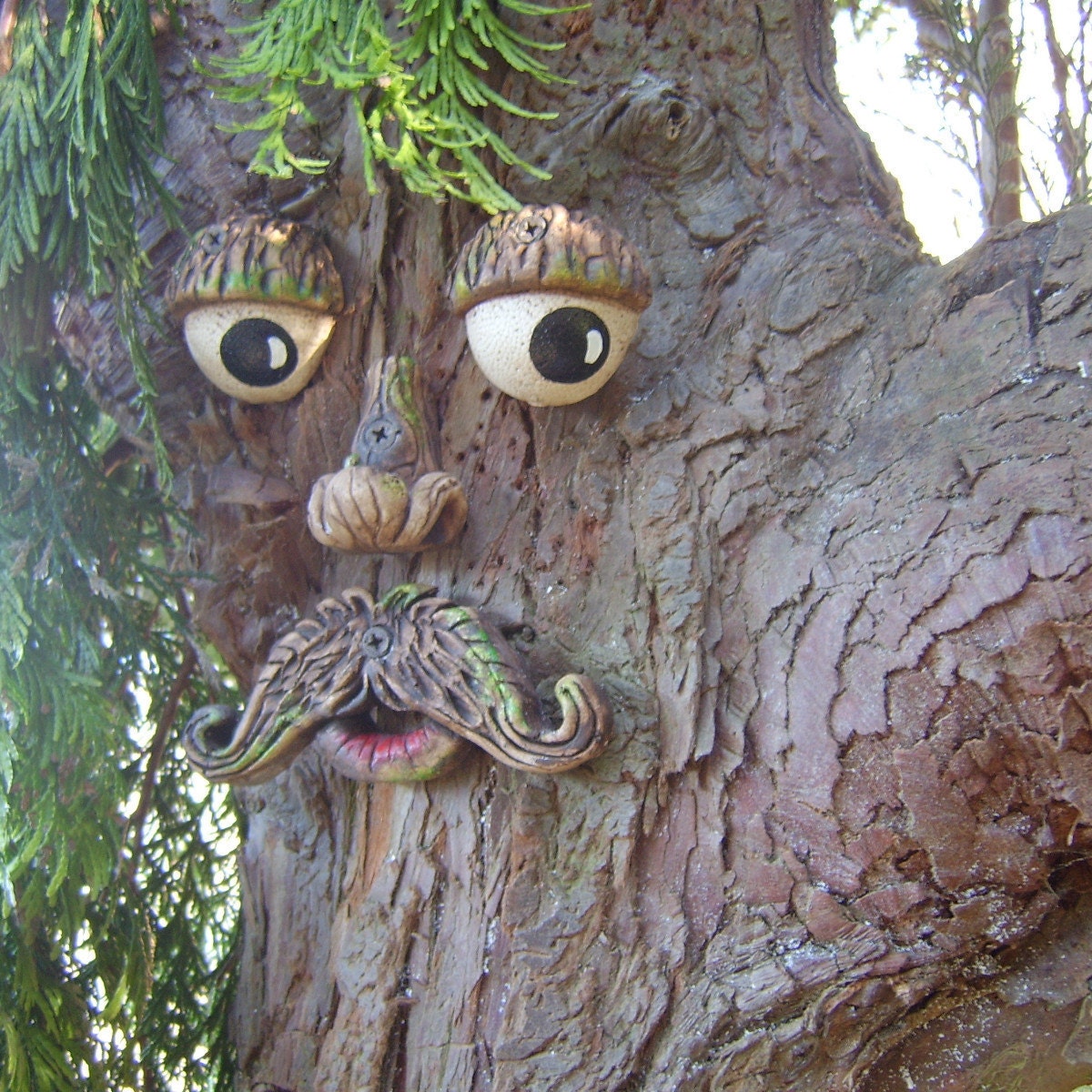 Décoration d'arbre de Noël en plein air, visage d'arbre, cadeau pour maman,  papa et jardiniers, décorations de Noël en plein air, art de la cour, cadeau  fantaisiste de jardin de fées 