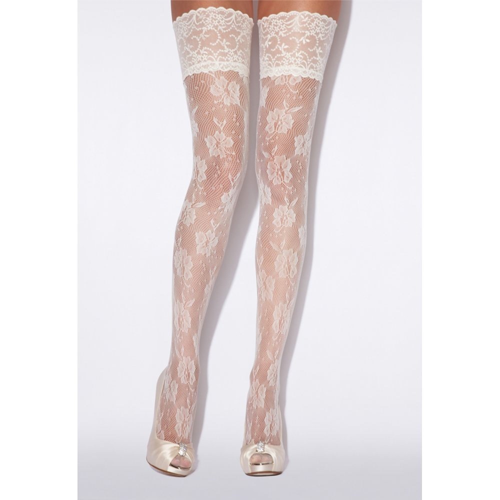Details about   New Sheer Stockings Felt Floral Design Black or Bridal White Lace Top One Size 