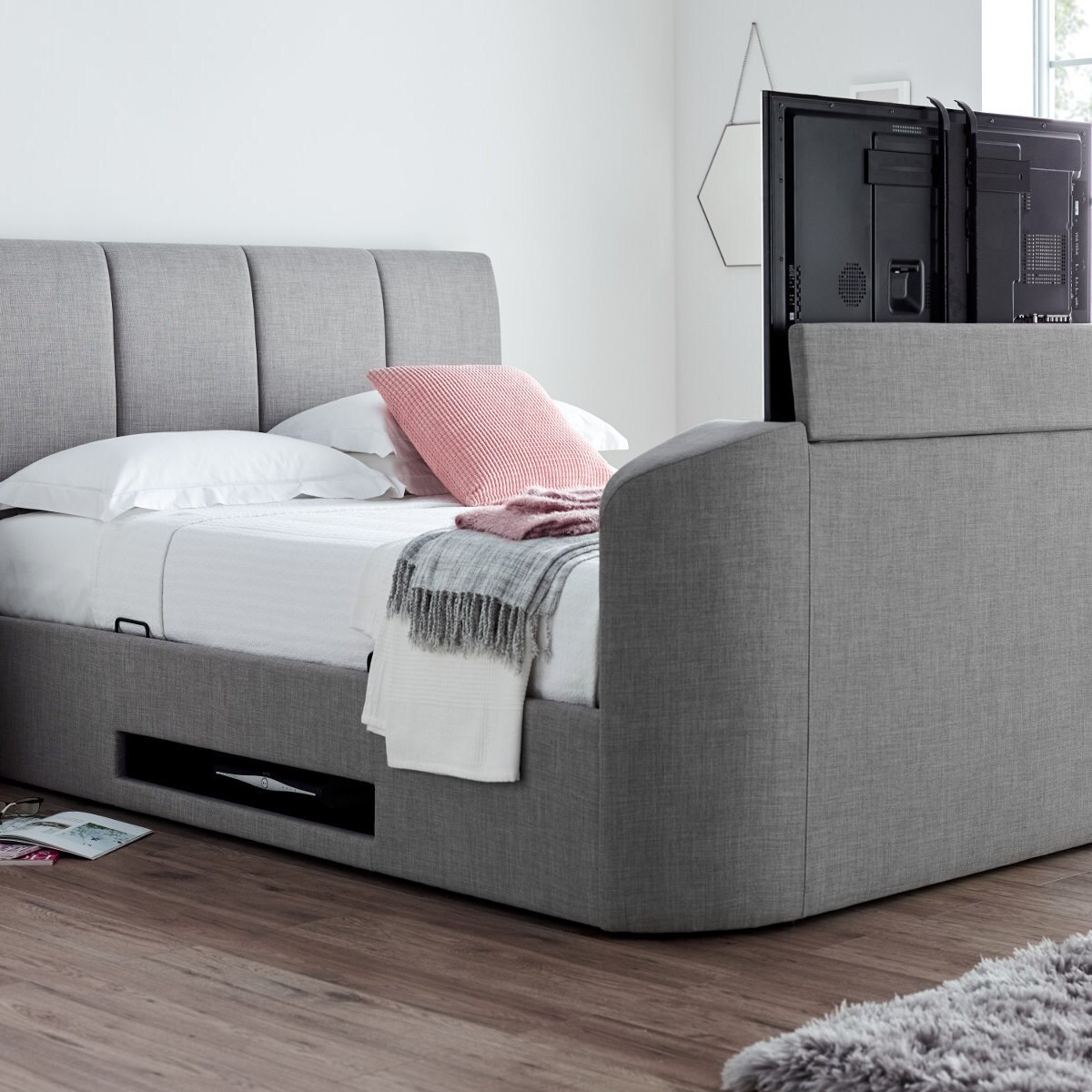 Mid Grey Upholstered TV Bed Double King u0026 Super King by - Etsy