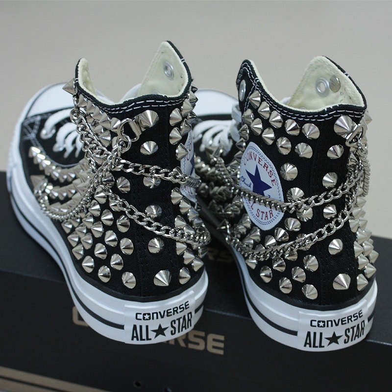 Genuine CONVERSE Black With Studs & Chains All-star Chuck - Etsy