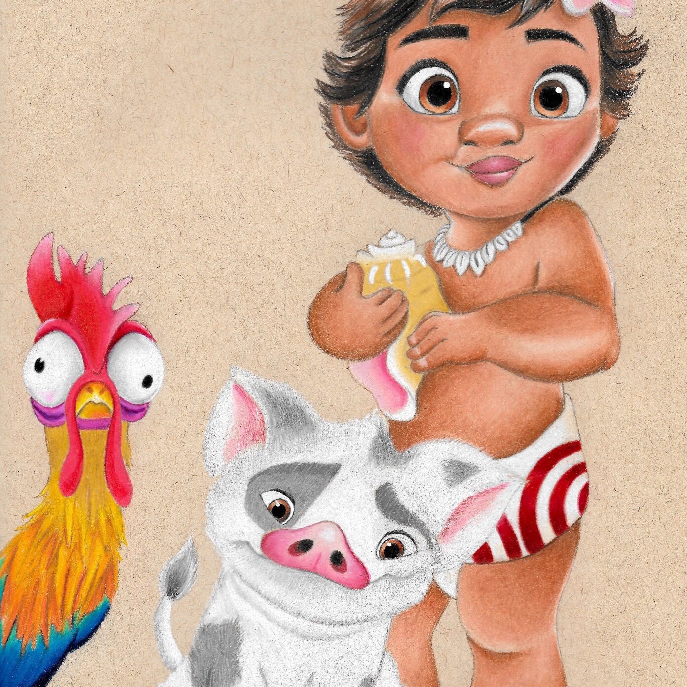 Disney S Baby Moana Pua And Hei Hei Print Disney Art Etsy