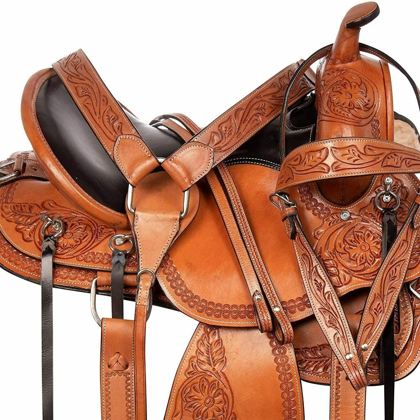 Breastplate & Reins Manaal Enterprises Size 10 11 12 14” 15” 16” 17” 18 Wade Tree A Fork Premium Western Leathe Roping Ranch Work Horse Saddle Tack Headstall 