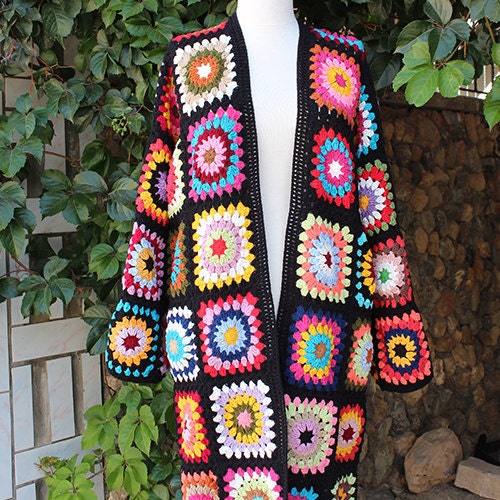 Cardigan, Granny Langer Pullover Jacke, Crochet Häkeljacke, Wollmantel, Granny Mantel, Afghan Afghan Oversized Oversized Boho Square Square