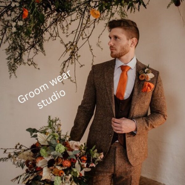 Groomsmen Suits Two Button Sand ~ Beige Khaki Color Flat Front Three Piece Suit