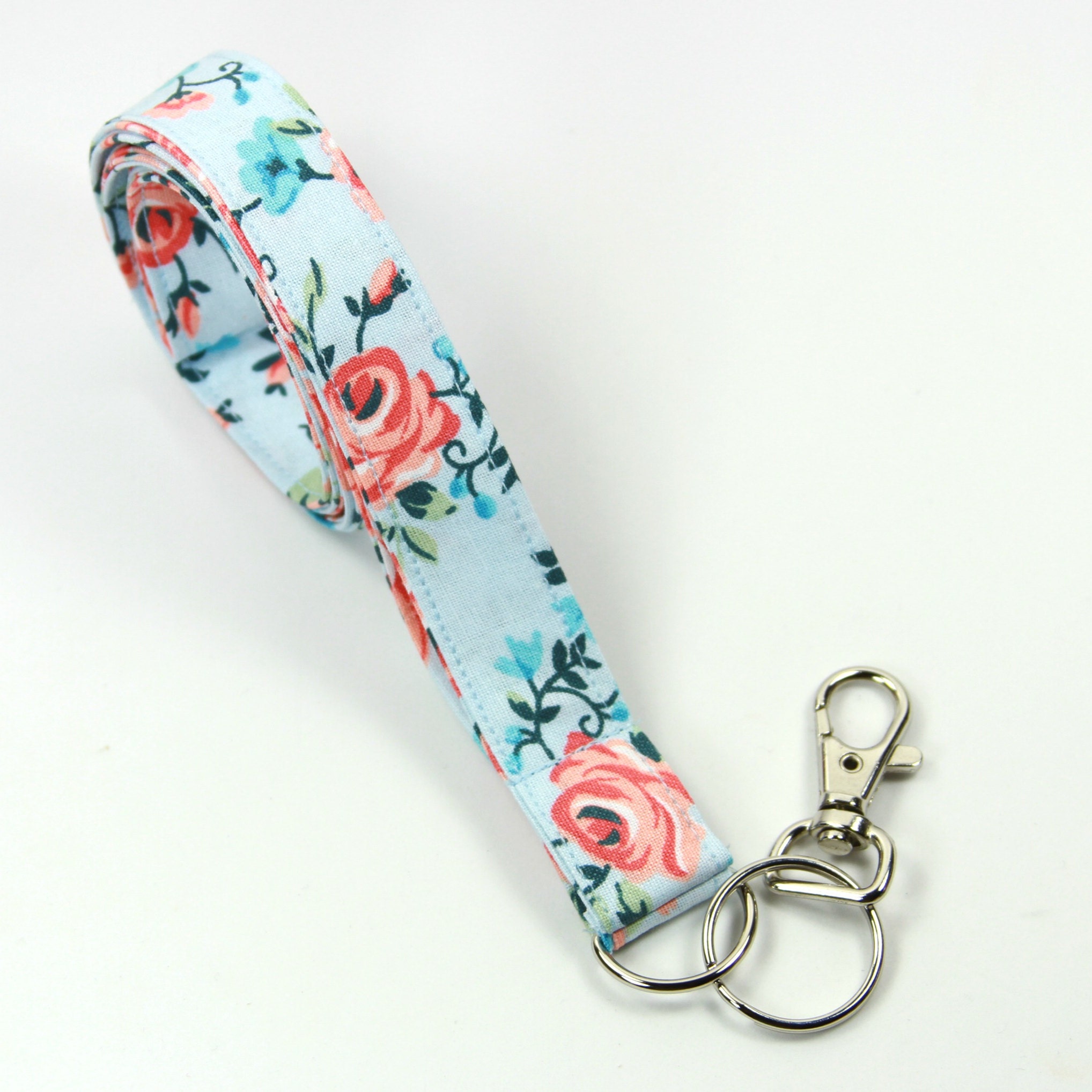 Brown Fabric Lanyard, Brown Badge Holder, Brown Lanyard, Floral Badge Holder