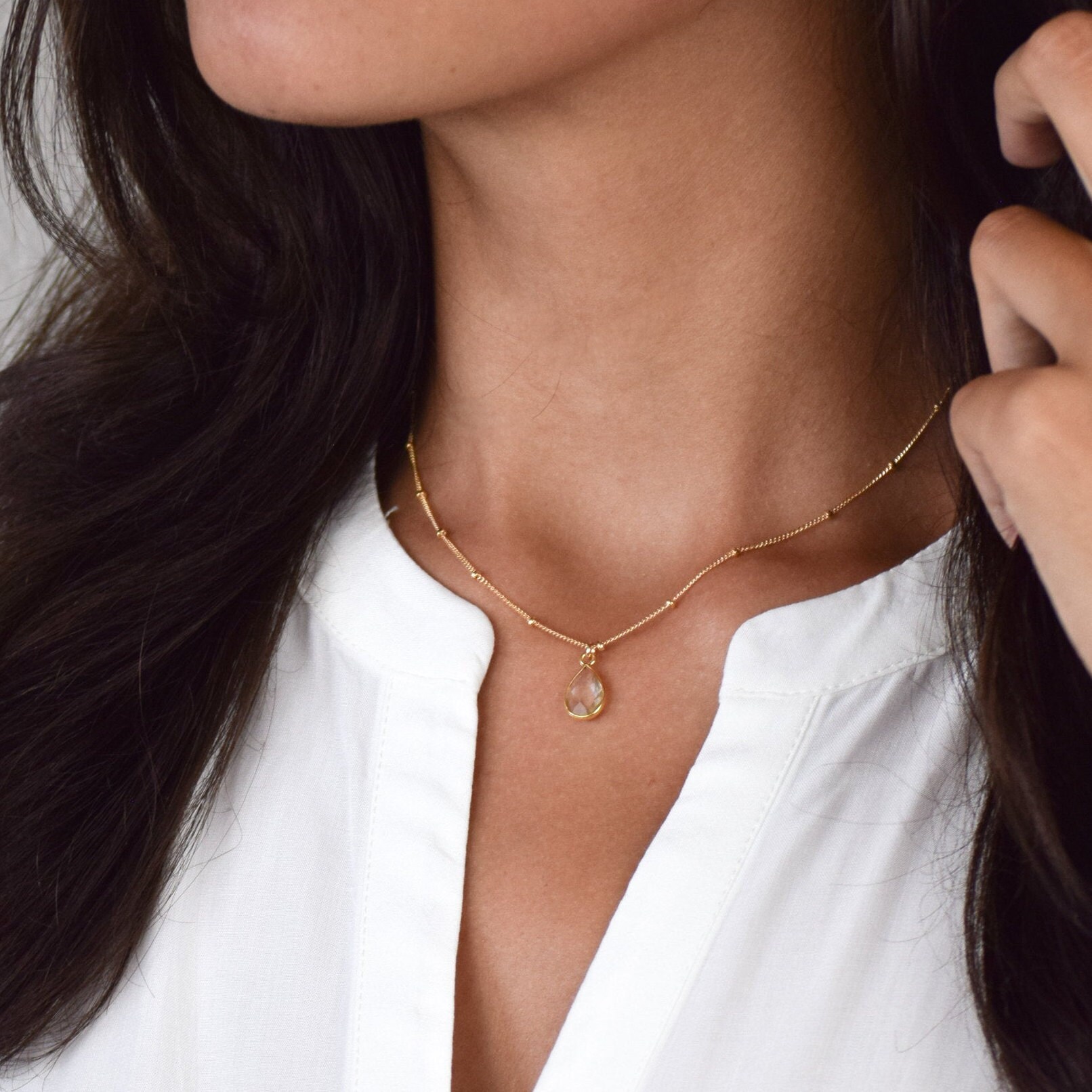 Reiki Charged Rainbow Moonstone Gold Plated Choker Dainty Necklace