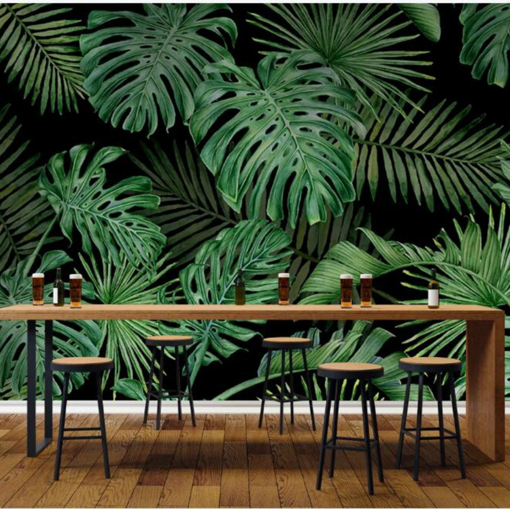 Mural gris papel pintado nórdico minimalista planta coco hoja palmera sala  de estar dormitorio TV Fondo pared murales -  España