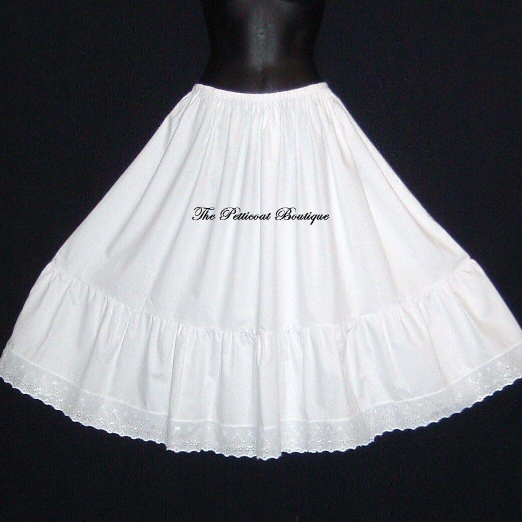 Vintage Style White Cotton Petticoat Broderie Anglaise Trim