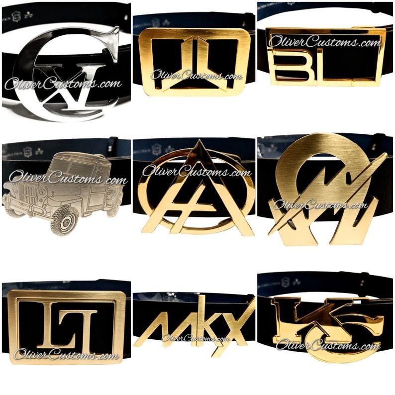 3D Raised Letter Oval Custom name belt Buckle or Chrome Personalized Polished Brass Rose Gold