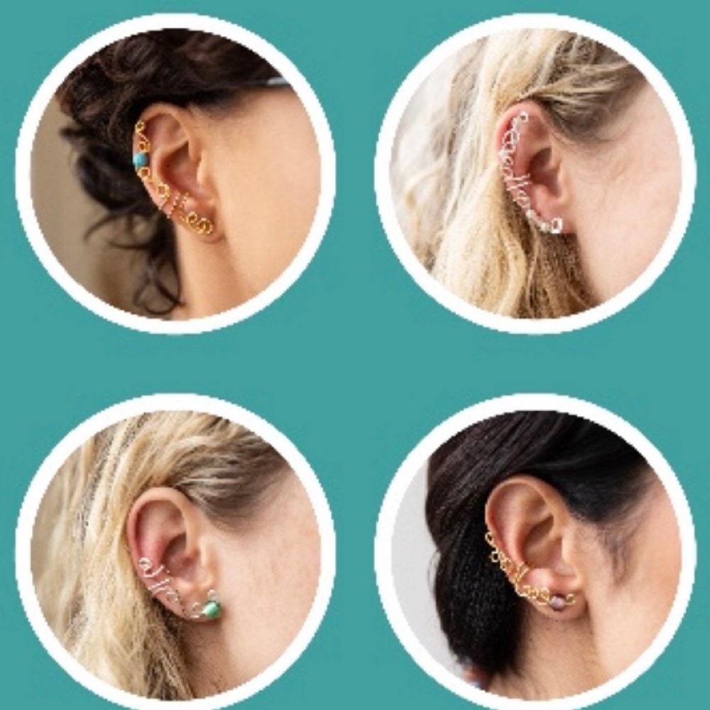 Teal Plated Jodie Kuff Healing Ear Kuff with Agate Crystals