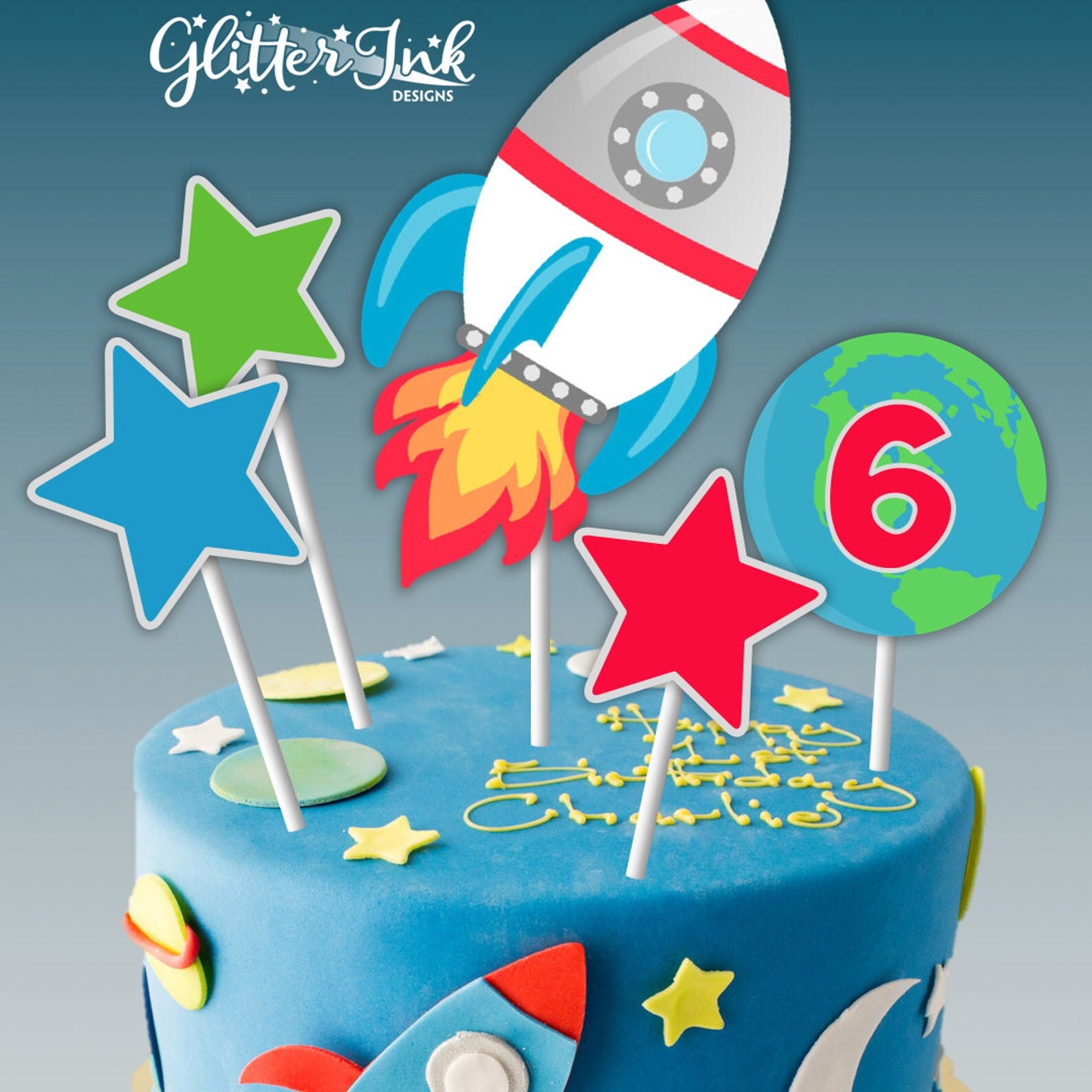 Outer Space Party Printable Cake Topper Space Centerpiece Etsy