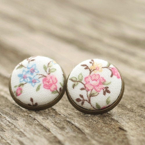 Red and White Polka Dots Silver Toned Leverback Earrings Red White Classic Shabby Cottage Chic Fabric Covered Buttons Spring Jewelry