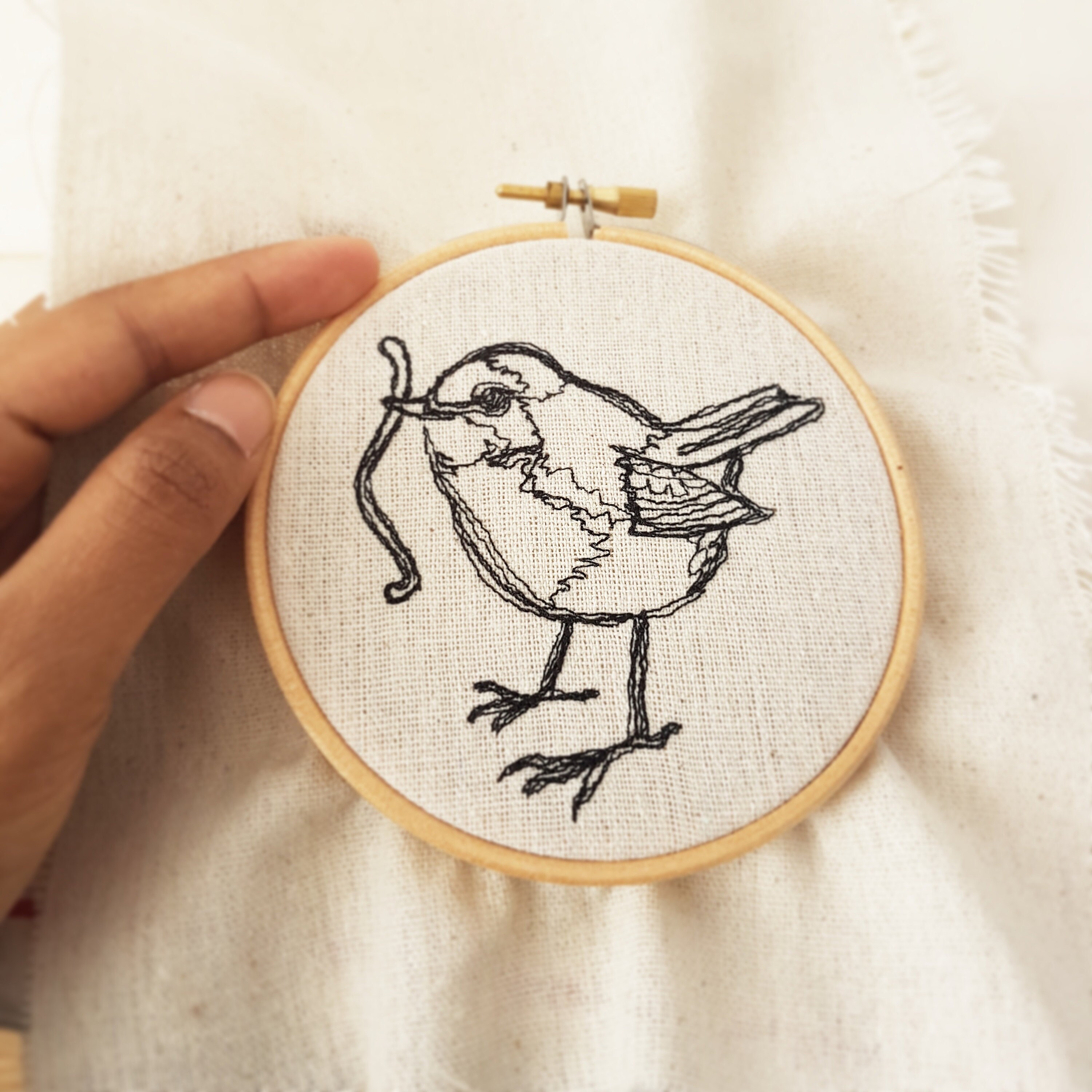 Small Square Embroidered Book Cover with Sketchbook Blue Tit - British Birds Collection - Deep Green