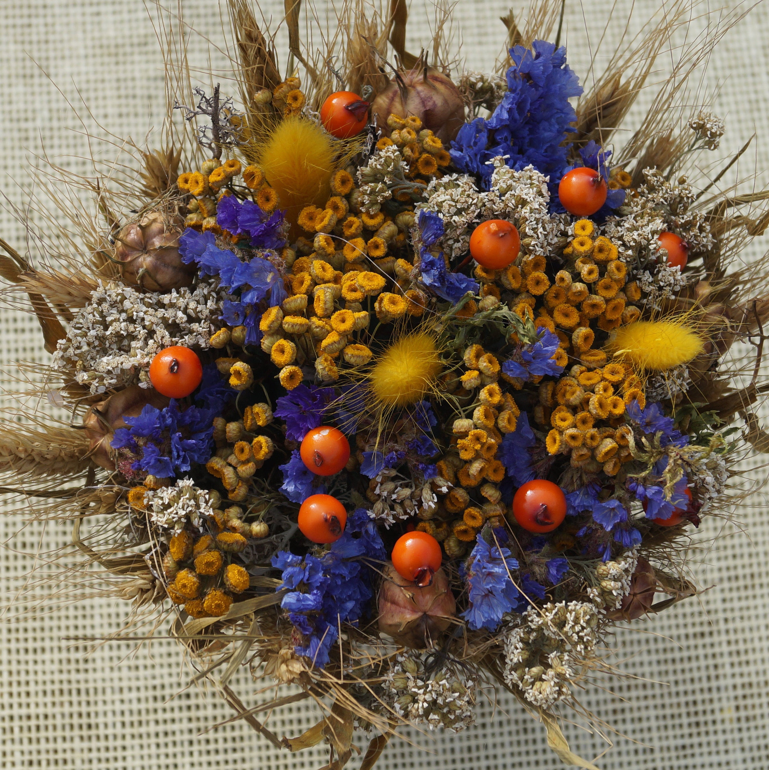 Dried Blue Yellow Bouquet Dried Flower Bunch Real Dried Flowers
