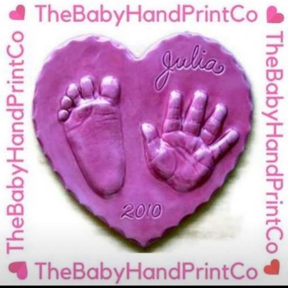 Baby Handprint Personalized Ceramic Ornament With Scalloped Border