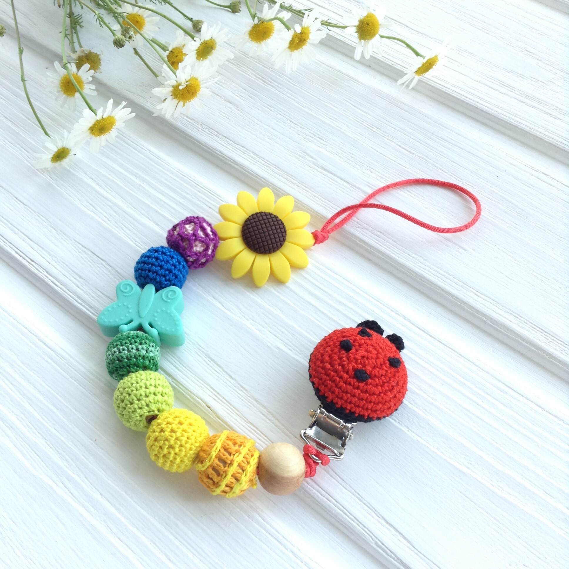 Personalized pacifier clips wooden baby rattles by Daryenushka