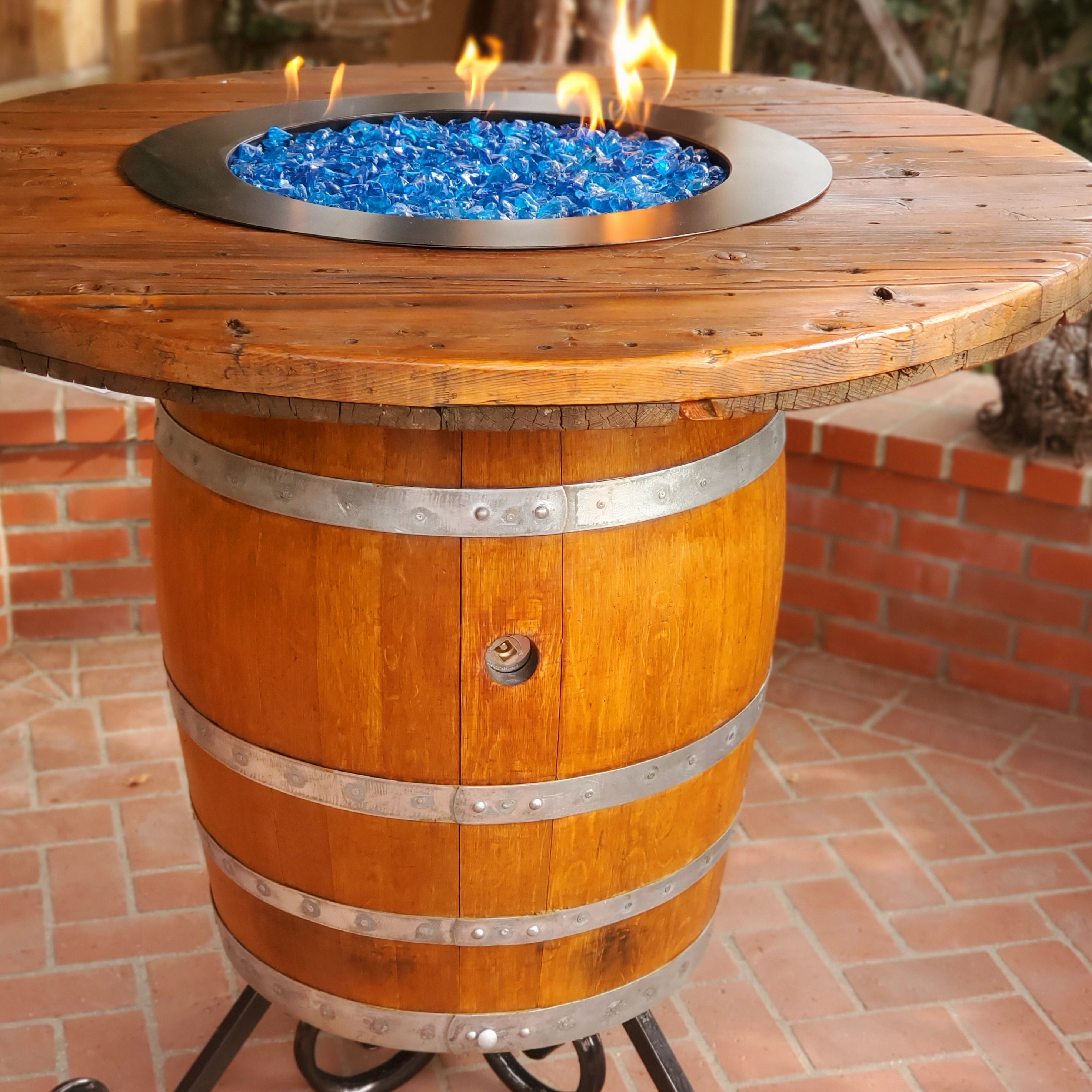 Barrel Height Wine Fire Pit, Wine Barrel Fire Pit Table
