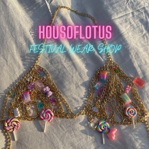 Chain Bra Customized Hello Kitty Theme, Festival, Rave, Edm, Bachelorette,  Vegas Chain Tops, Coachella Fit 