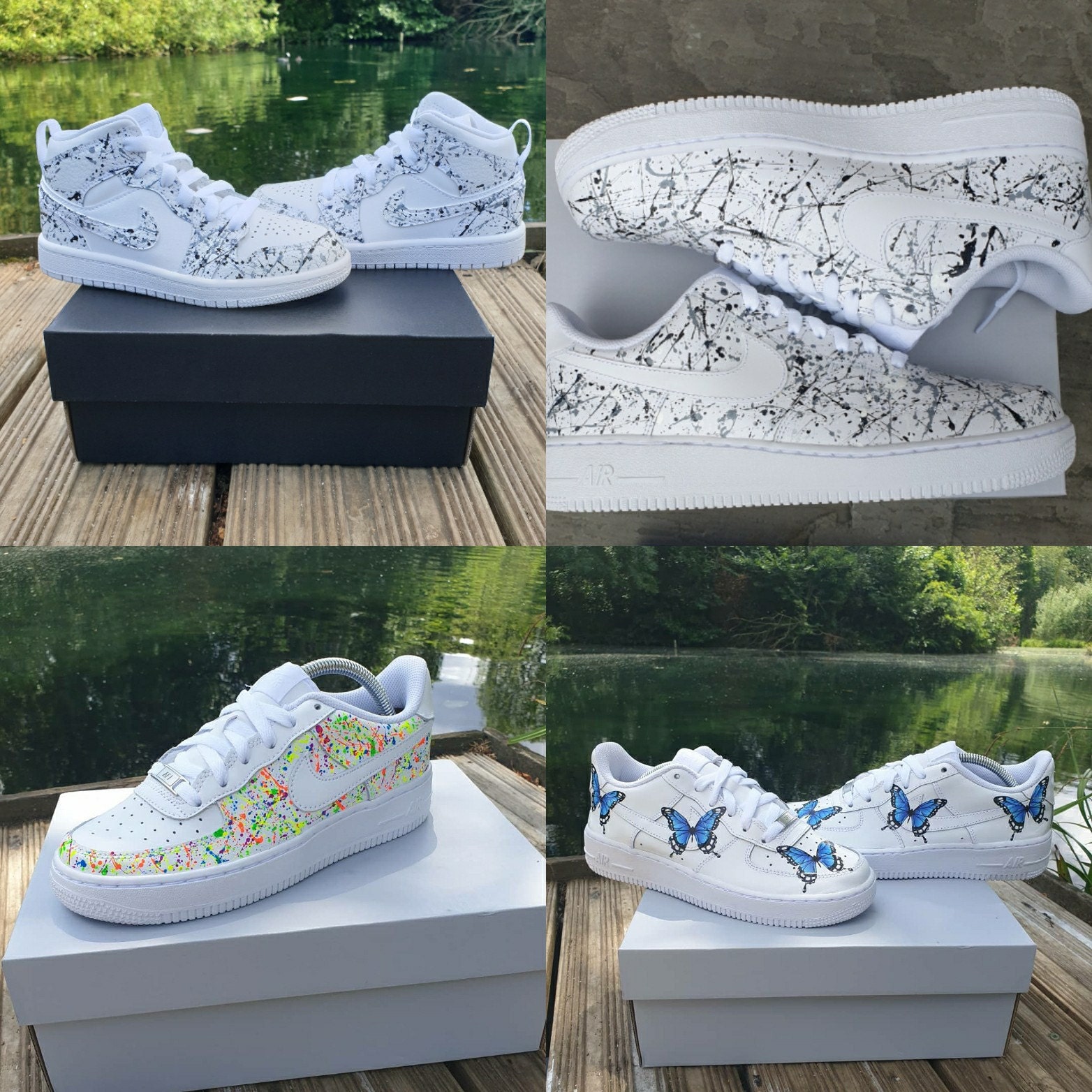 Custom painted Nike Air Force 1 af1 trainers shoes white yellow green(all  sizes, mens, women's junior kids infants personalised sneaker gift