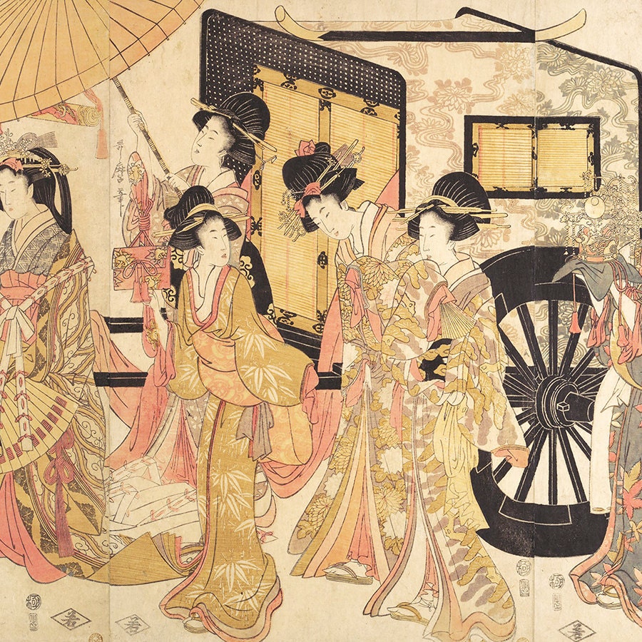 Vintage Japanese Watercolor Painting of Two Geisha, Signed, Late 20th  Century For Sale at 1stDibs
