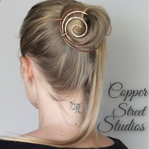 Bronze or Silver with Bead Choice Hair Clip for Women Handmade in Copper Womens Accessories