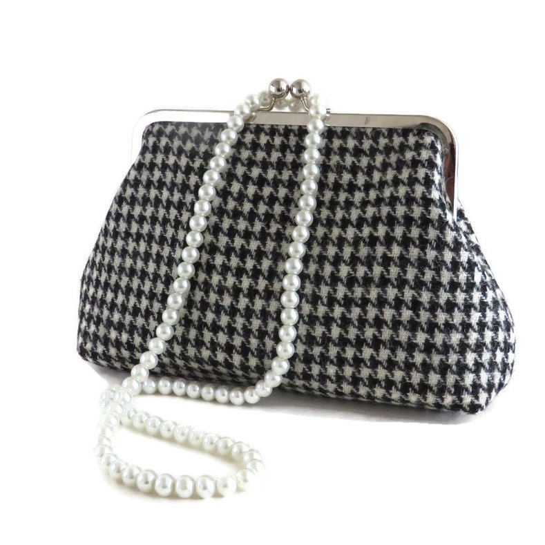 JAYLEY Hand Woven Checkered Black and White Faux Fur Tote Bag